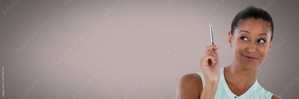 Interior Designer woman thinking with brown background Interior Designer woman thinking with brown background
