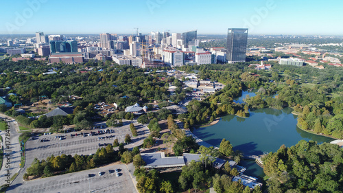 Aerial view of Herman Park near Houston zoo and Medical center in downtown Houston, Texas photo