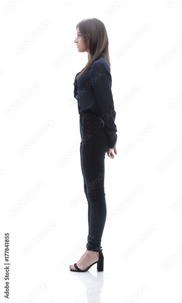 side view. serious young business woman. side view. serious young business woman.