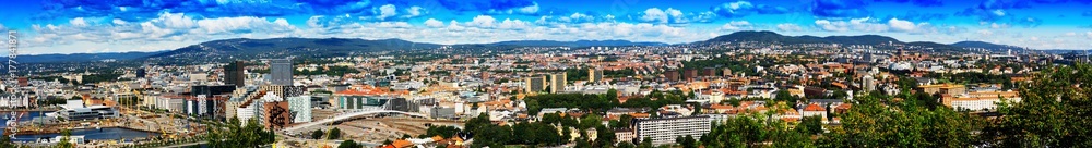 Mega wide panorama of  Oslo city background
