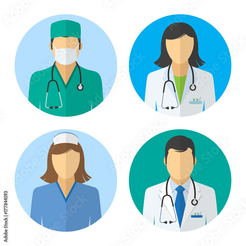 Medical icons. Doctor and nurse avatars
