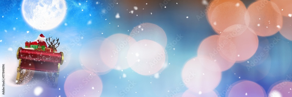 Sparkling lights and moon transition of Santa's sleigh and Sparkling lights and moon transition of Santa's sleigh and