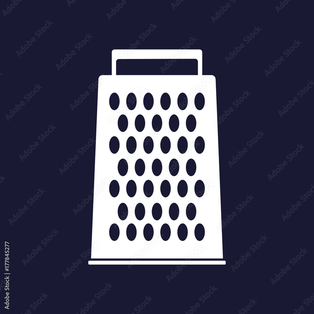 Vector grater icon for the kitchen. The device for cooking. Vector white icon on dark blue background. Vector grater icon for the kitchen. The device for cooking. Vector white icon on dark blue background.