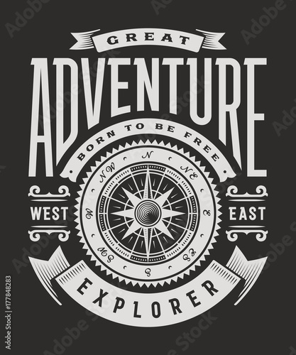 Vintage Great Adventure Typography On Black Background