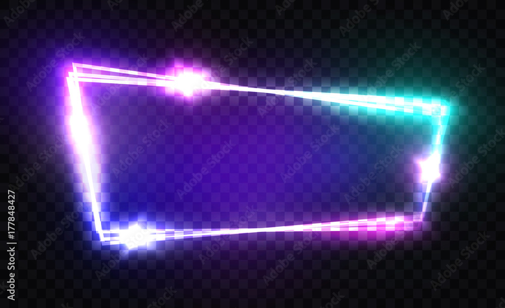 Night Club Neon Sign. Blank 3d Retro Light Signboard With Shining Neon Effect. Techno Frame With Glowing On Transparent Backdrop. Electric Street Banner Design. Colorful Vector Illustration. 80s Style Night Club Neon Sign. Blank 3d Retro Light Signboard With Shining Neon Effect. Techno Frame With Glowing On Transparent Backdrop. Electric Street Banner Design. Colorful Vector Illustration. 80s Style