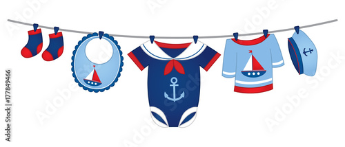 Vector Baby Clothes in Nautical Style 