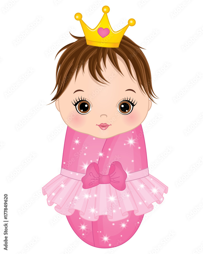 Vector Cute Baby Girl Dressed as Princess