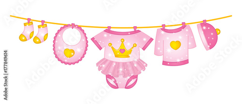 Vector Baby Girl Clothes Hanging on Line