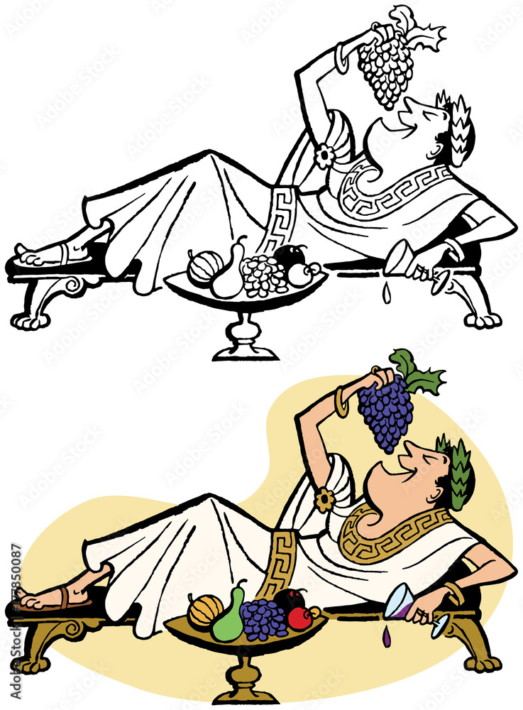 Vecteur Stock A roman emperor lounging on a chaise and feeding himself  grapes | Adobe Stock