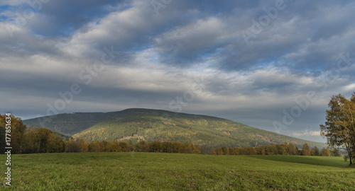 Cerna hill and autumn evening in Krkonose mountains