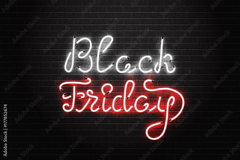 Obraz premium Vector realistic isolated neon sign of Black Friday lettering for decoration and covering on the wall background. Concept of sale, clearance and discount.