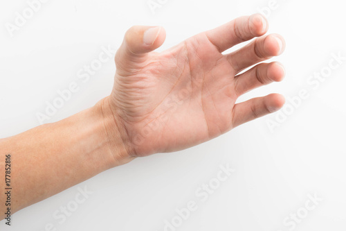hand holding something on white