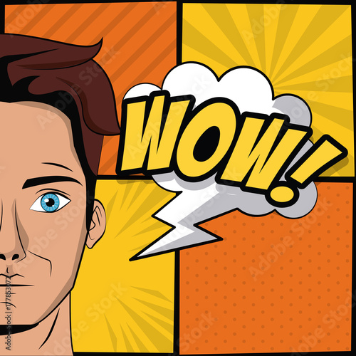 Young man pop art cartoon icon vector illustration graphic design