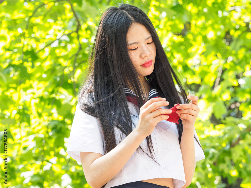 Portrait of asian girl student in school uniform japanese style. Portrait of asian girl student in school uniform japanese style.