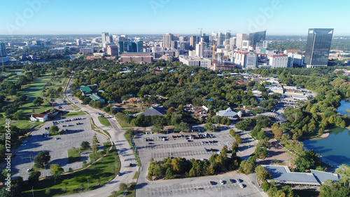 Aerial view of Herman Park near Houston zoo and Medical center in downtown Houston, Texas photo