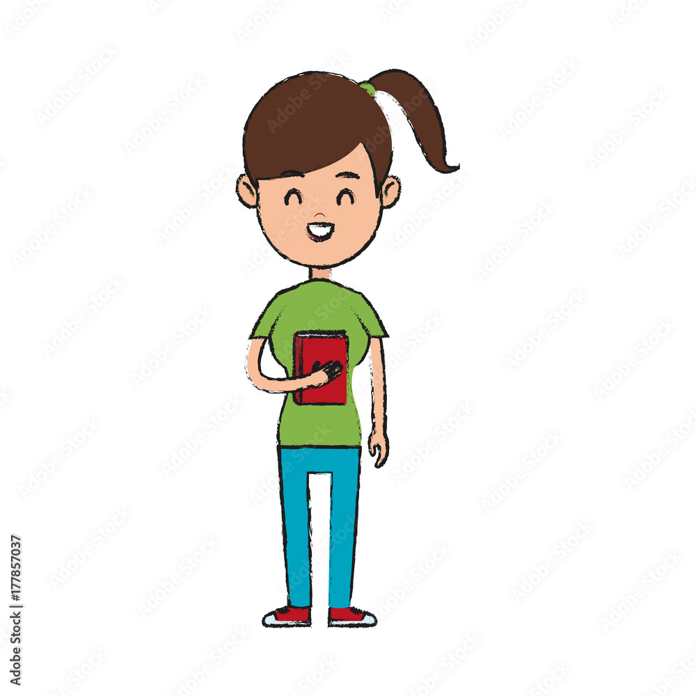 happy girl holding book icon image vector illustration design