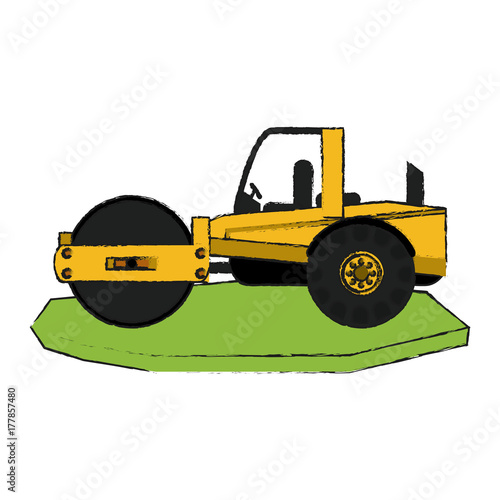 steamroller heavy machinery construction icon image vector illustration design