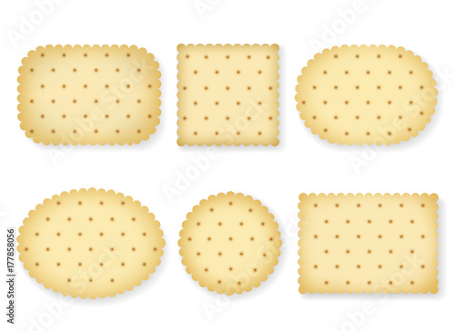 Biscuit crackers isolated on white background. Vector cartoon biscuits cookies of different shapes with cookie cracker texture