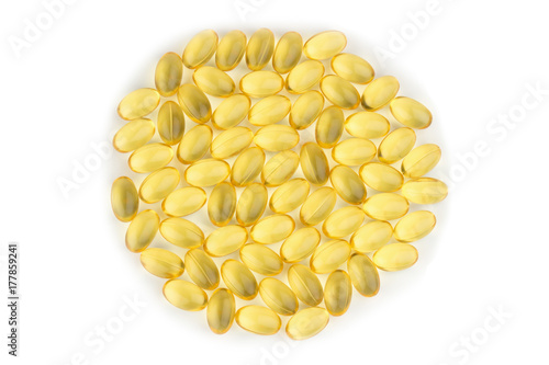Capsules fish oil with selective focus isolate on white background