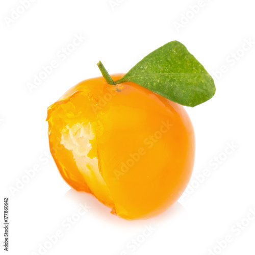 dessert orange.thailand deletable imitation fruits. handmade. small orange. isolated on white background