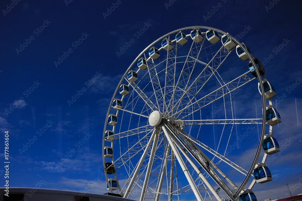 ferris wheel against a blue sky background