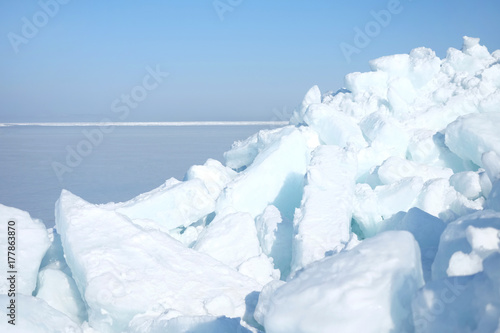 Huge blocks of ice in the sea