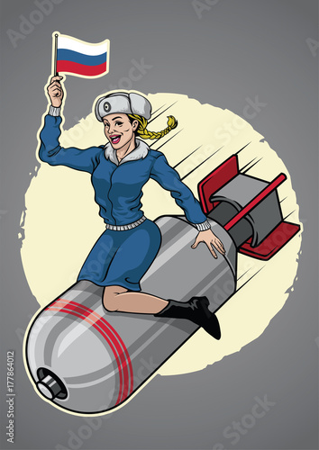 russian pin up girl ride a nuclear bomb