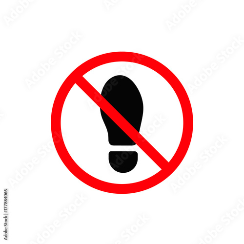 No foot step sign. Vector precede icon, red and black illustration