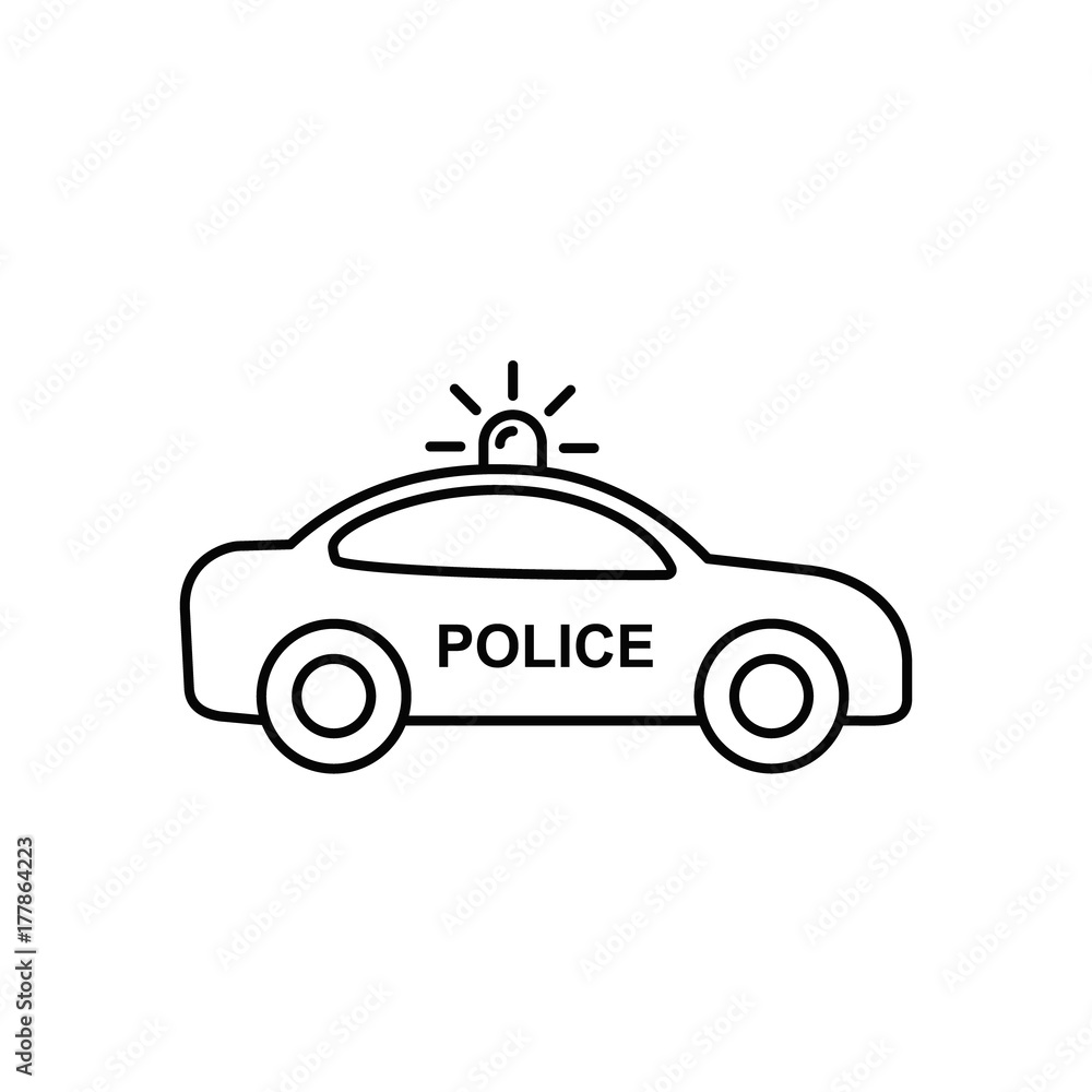 Police Car icon outline, vector iolated flat line illustration. Side view Police Car icon outline, vector iolated flat line illustration. Side view