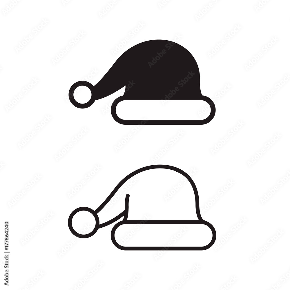 Santa hat icon set, vector illustration, isolated festive Christmas decoration element Santa hat icon set, vector illustration, isolated festive Christmas decoration element