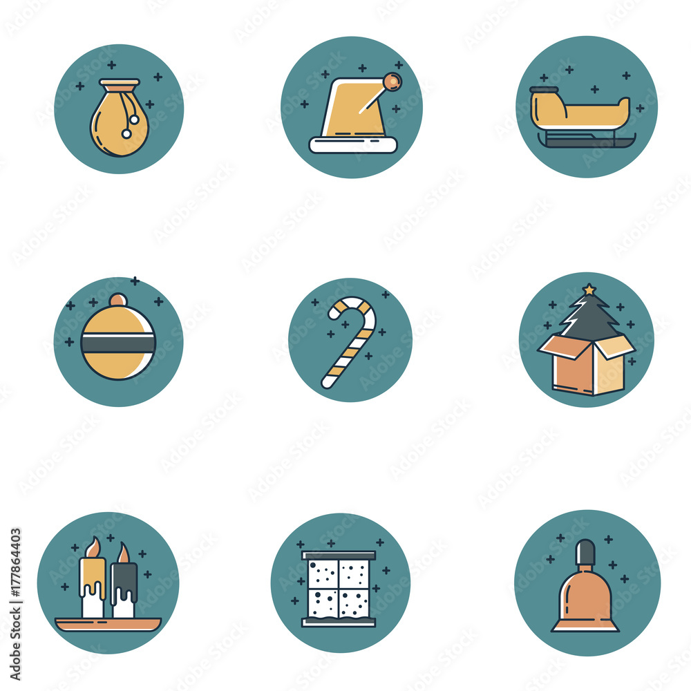 Set of flat Christmas icons Set of flat Christmas icons