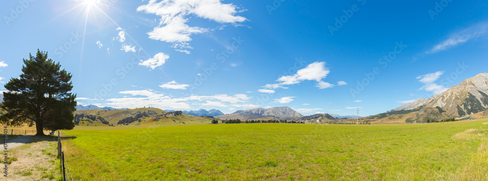 Panorama of Castle Hill, Arthur's Pass National Park, New Zealand. Beautiful landscape