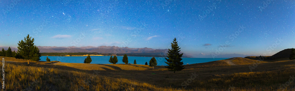 beautiful Night sky at Lake Pukaki , New Zealand