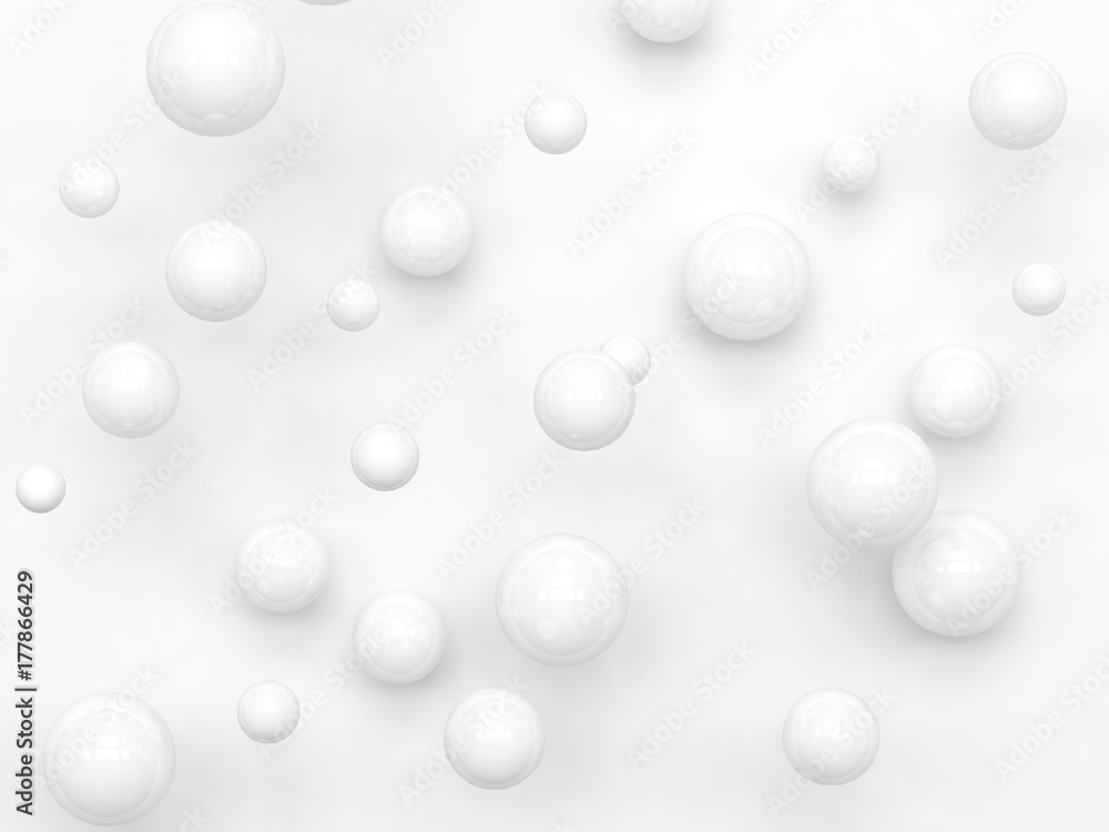 3d rendering abstract background with many white sphere ball floating minimal white background
