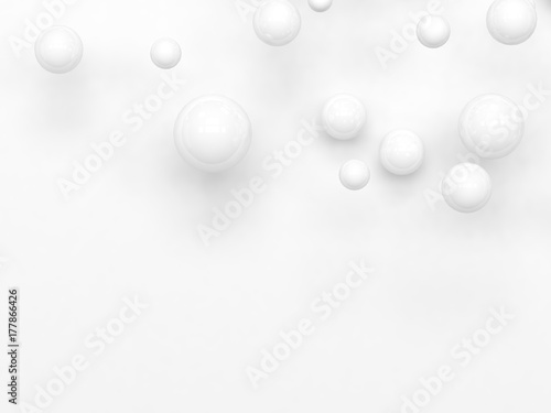 3d abstract background with many white sphere ball floating minimal white background below space 3d rendering