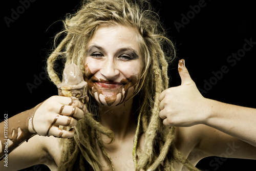 Young Woman with Dreadlocks and an Icecream photo