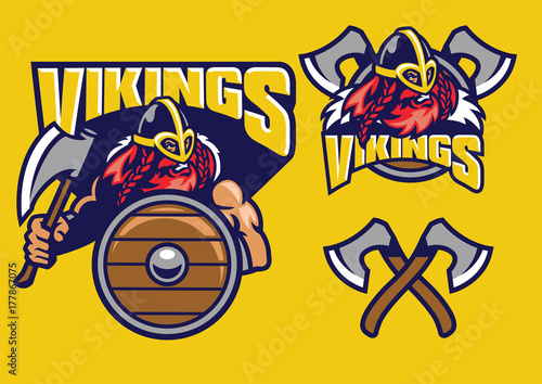 viking mascot set with axes amd shield