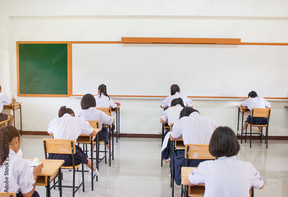 Behind girls group undergraduate students testing of examination