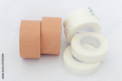 Surgical or medical tape on isolated white background