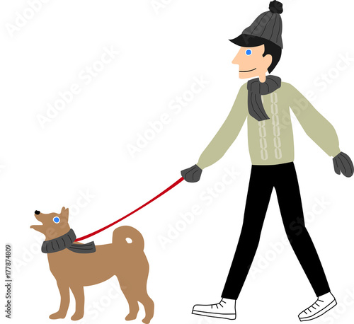男性と犬のお散歩_02