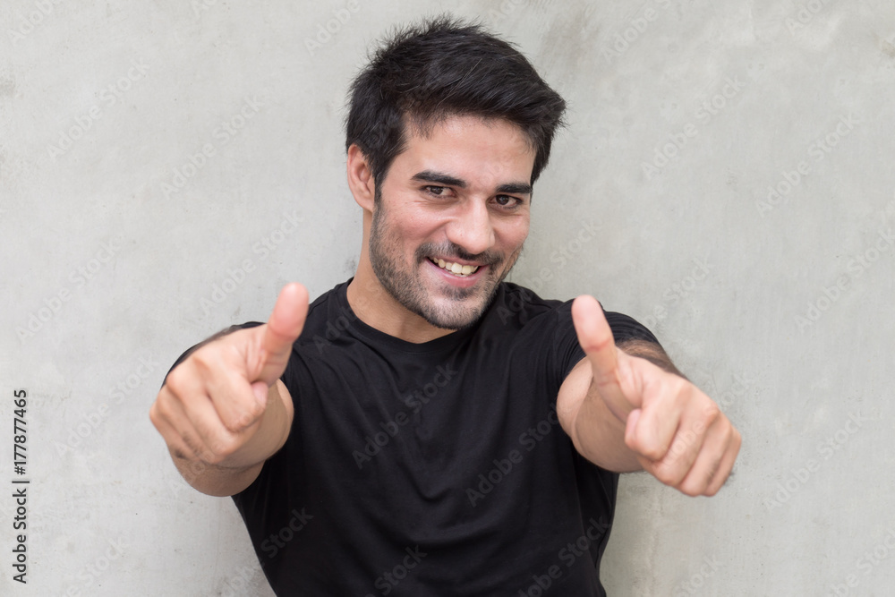 happy asian indian man giving double thumbs up Stock Photo | Adobe Stock