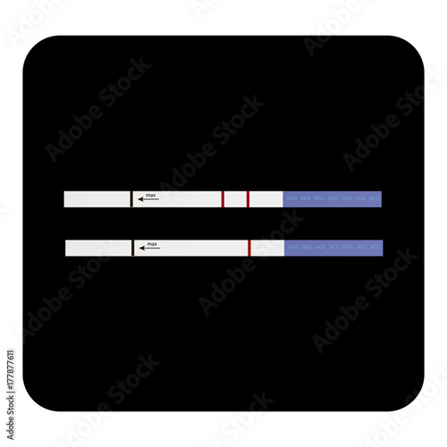 Vector icon image of a pregnancy test. Positive test and negative. Vector illustration on black background