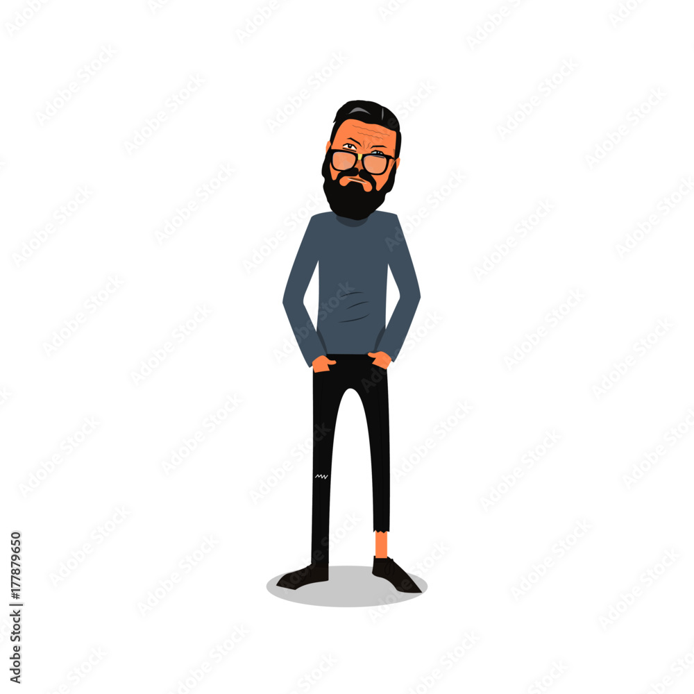 Exhausted and completely wiped out cartoon guy in casual clothes, gesturing. Vector illustration. Modern flat design.