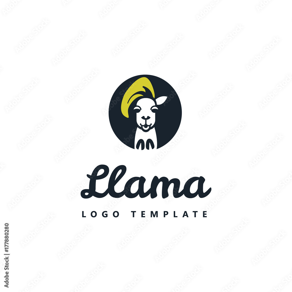 Lama with hair, male on the side, logo Lama with hair, male on the side, logo