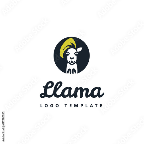 Lama with hair, male on the side, logo