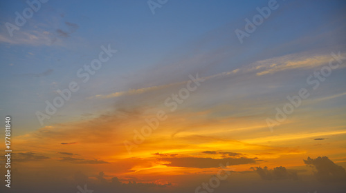 Colorful sunset sky in blue and orange