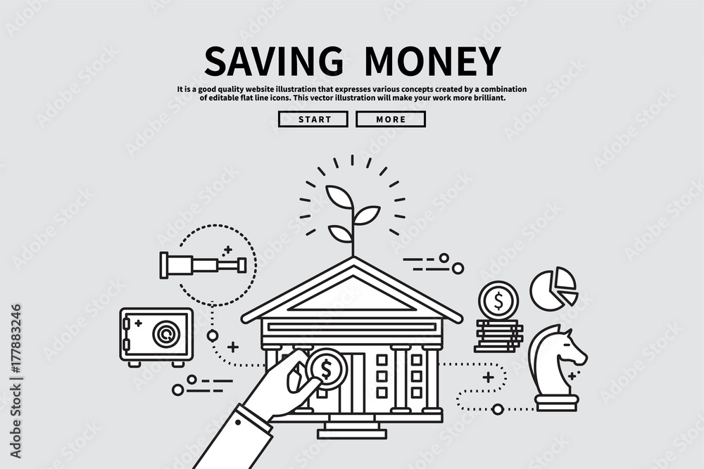 Flat line vector editable graphic illustration, business finance concept, saving money