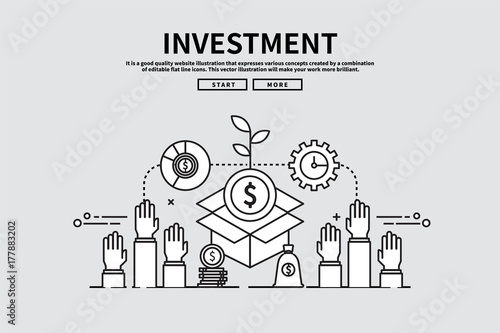 Flat line vector editable graphic illustration, business finance concept, investment