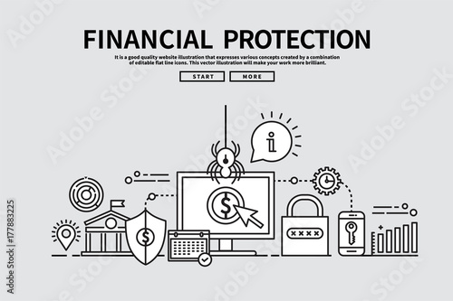 Flat line vector editable graphic illustration, business finance concept, financial protection