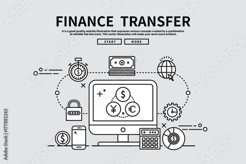 Flat line vector editable graphic illustration, business finance concept, Global financial